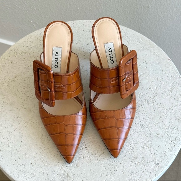 The Attico Shoes - The Attico Tan Croc-Embossed Mules